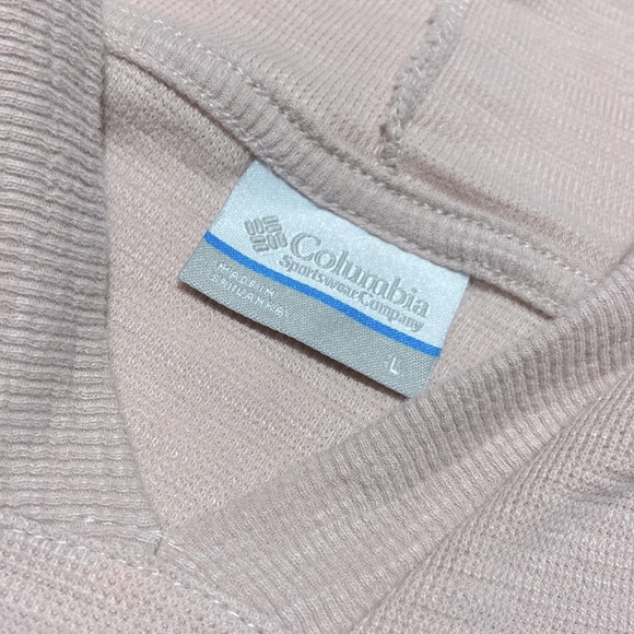 Columbia Waffle Knit Blush Pink Colored Light Weight Hoodie. Sz Large. Hi-Lo Hem - Picture 4 of 11